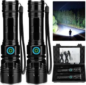 Rechargeable Flashlights 990000 High Lumens - 2 Pack 12 Hours Powerful LED Flash Light with Multiple Light Modes Super Bright & IPX5 Waterproof Torch for Camping Home Emergencies