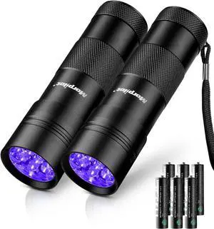 Blacklight Flashlights uv Flashlight 12 LED 395nm Ultraviolet Blacklight 2 PCS Black Light Flashlight Mini Torch Light Pet Urine Detector Light for Dog/Cat Dry Stains Resin Curing Bed Bug