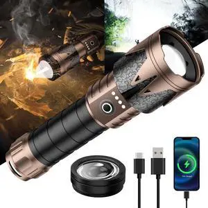 LED Flashlights High Lumens with Ignition Lens Super Bright Tactical Flashlights Zoomable Five Modes Waterproof Flash Light for Camping Essentials Outdoor Home Emergency-Upgraded