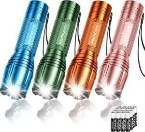 LED Flashlight High Lumens SR2000 Pro 4 Pack Brighter Tactical Flashlights with 5 Modes & Zoomable Powerful Mini Flash Light for Emergency Camping Hiking (Colorful)