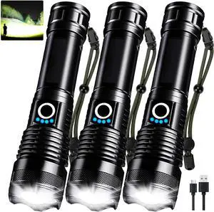 3 Pack Rechargeable LED Flashlights High Lumens 90 000LM Super Bright Flashlight Adjustable 5 Modes Powerful Flash Light with USB Cable Waterproof Handheld Flashlight for Home Camping Emergencies