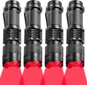 4 Pieces Red Light Flashlight LED Single Mode Torch 1 Mode Scalable Red Lens Filter Flashlight for Night Astronomy Aviation Observation Beach Turtle Safe