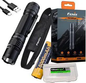 PD36R Pro 2800 Lumen USB Rechargeable LED Tactical Flashlight with EdisonBright Charging Cable Carry case Bundle