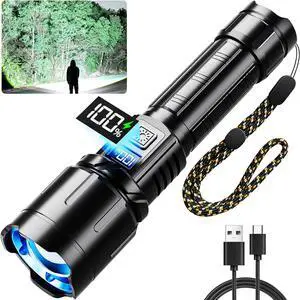 Rechargeable Flashlight 3000 High Lumens LED Super Bright Flash Light Tactical Flashlights with LCD Power Display 6 Lighting Modes Waterproof Brightest Flashlight for Emergencies Camping