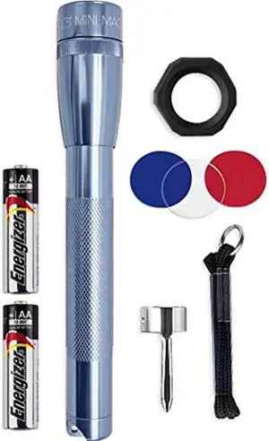 Mini LED Flashlight - Ultra Bright 127 Lumens Adjustable Beam Water-Resistant IPX4 Shock Resistant 2 Power Modes includes 2 AA Premium Alkaline Batteries - (Combo Pack Gray)