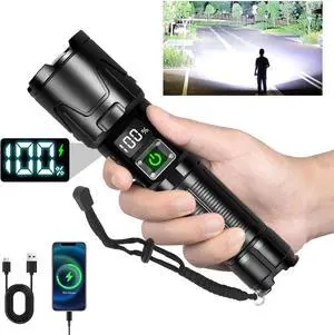 LED Rechargeable Tactical Flashlights High Lumens 1000000 Military Grade Aluminum Super Bright Flashlight Upgraded Removable 5000mAh 26650 Battery Waterproof Flashlight for Emergencies Camping