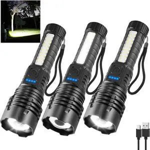 3Pack Rechargeable Flashlights 7Mode Flashlights High Lumens Super Bright LED Flashlight Adjustable Tactical Flash Light High Powered Flash Light Handheld Flashlight for Home Emergency Camping