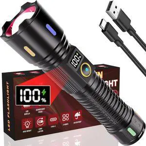 Rechargeable Flashlights High Lumens 2000LM LED Super Bright Flash Light Strong Handheld Tactical Flashlight Adjustable High Powered Flash Lights 5-Mode Powerful Linternas for Emergencies Camping