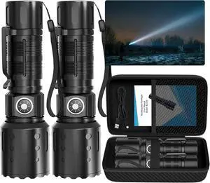 Super Bright & Rechargeable Flashlight  High-Powered FlasAhlights Memory Function 6 Modes IPX5 Waterproof | Compact LED Light for Emergency Outdoor & Home Use-2PCS