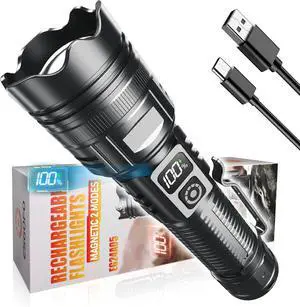 Rechargeable Flashlights High Lumens 2000 2 Modes High/Low Super Bright Magnetic LED Flashlight Long Distance 3280FT Powerful Long Lasting Strong Flash Light USB C with Clip for Hiking