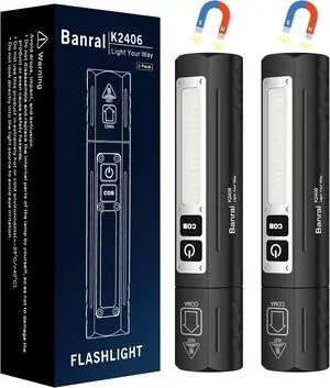 Rechargeable Tactical Flashlights High Lumens - Super Bright Small Powerful LED Magnetic USB C Flashlight 8 Modes Dual Button Waterproof Pocket Flash Light for Emergency Car (2 Black)