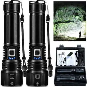 Rechargeable Flashlights High Lumens 990 000 Lumen Super Bright Led Flashlight with USB Cable 5 Modes Powerful Flashlight Waterproof Flash Light for Home Camping - 2 Pack