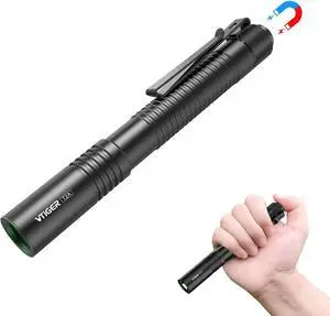 T2A Compact EDC Flashlight 1500 High Lumens AA Rechargeable LED Flashlight Super Bright Small Tactical Tail Switch Pocket Pen Light with Magnet for Camping Hiking Outdoor Home Emergency