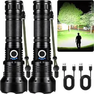 Flashlights High Lumens Rechargeable 2 Pack 9000 Lumens Super Bright Flashlight 5 Modes LED Flashlight IPX7 Waterproof Powerful Flash Light for Home Outdoor Activities
