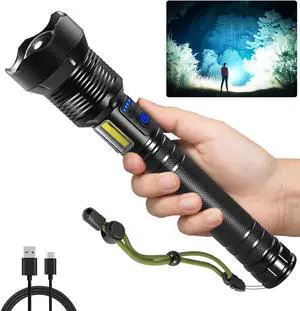 Flashlights High Lumen Rechargeable Heavy Duty Rechargeable Flashlights Adjustable Focus Tactical Flashlight with 8 Modes Super Bright Flashlight for Home Camping