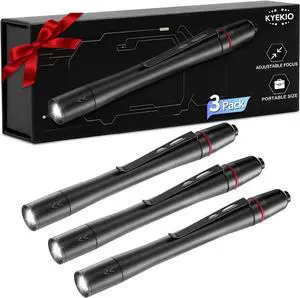 3Pack Pen Flashlight Pen Light Flashlights High Lumens Small LED Flashlight Adjustable Tactical Flash Light Waterproof Pocket Flashlights with Clip Aluminum Mini Lights for Inspection Emergency