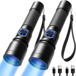 UV Flashlight Blacklight USB-C Rechargeable 365nm LED Ultraviolet Light Portable Woods Lamp for Pet Urine Detection Dry Stains Bed Bug Curing Resin and Gel Nails Yooperlites 2 Pack