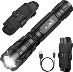Tactical Flashlight with Holster for Duty Belt 1000 High Lumen Police Flashlight with Belt Holster Rechargeable Law Enforcement Flashlight 3 Modes Security Flashlights WF-501BX