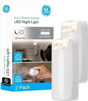 4-in-1 LED Power Failure Light Plug-In 40 Lumens Auto On/Off Dusk-to-Dawn Sensor Emergency Flashlight Task Light Night Light and Power Outage Light  49578 (2 Pack)
