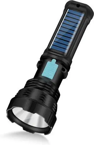Led Solar Flashlight 1500 Lumens Led Solar Handheld Rechargeable Flashlights with IP65 Waterproof 2000mAh Battery for Survival Emergencies Camping (1 Pack)