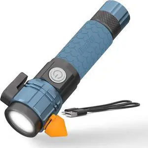 A-500 Rechargeable Flashlight Auto Safety Seat Belt Cutter and Glass Breaker IPX4 Water Resistant Battery and USB Cable Included