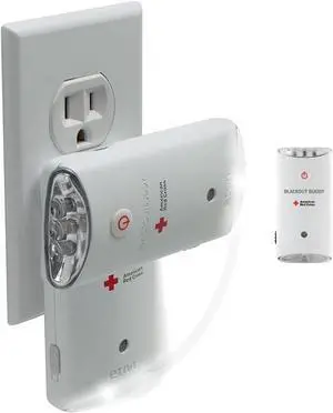 Officially Licensed American Red Cross by Blackout Buddy Swivel Emergency Flashlight Automatic Power Failure Light LED Nightlight Rechargeable White