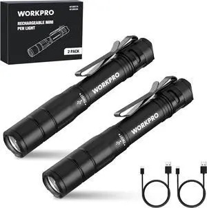 Rechargeable Pen Light Mini Flashlight 2 Pack Ultra-Compact EDC Flashlight Pocket Flashlight with Clip Memory Function and 2 x USB C Cable Included Black