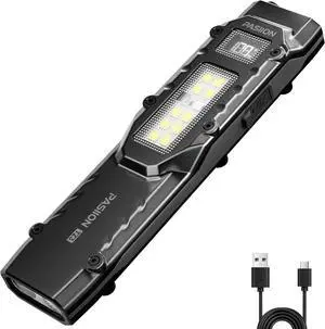 EDC Tactical Flashlight Flat Flashlights Rechargeable Dual-Switches LED Small Flashlight with Digital Display Stainless Steel 8 Modes Pocket Flash Light for Home Camping and Emergency Use