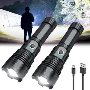Flashlights High Lumens Rechargeable 2Pack Rechargeable Flashlights 1000000lm Super Bright Flashlight 5Mode Tactical Zoomable Flashlights LED Flashlight High Powered Waterproof