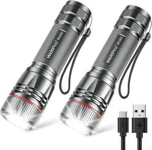 Rechargeable Flashlights High Lumens 2 Pack Super Bright LED Small Tactical EDC Flashlight with 10H Runtime Portable Flash light for Camping Home Emergency Essentials Grey(Battery Included)
