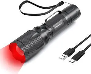 Red Flashlight Rechargeable High/Low Red Light & White Light 3 Modes for Astronomy Aviation Night Observation