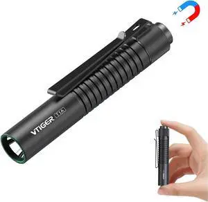 T1A Mini Pocket EDC Flashlight with Clip 1300 Lumen Compact AA Rechargeable LED Little Flashlights Super Bright Tail Switch Small Flash Light with Magnet for Camping Hiking Outdoor Emergency