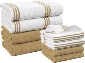 Kitchen Dish Cloths and Dish Towels 8 Pc Cotton Set with Dual Designs for Drying and Surface Care Soft and Stylish Helpers for Warm-Toned Kitchens  Beige
