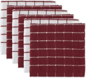 Basic Terry Collection Windowpane Dishcloth Set 12x12 Wine 6 Piece