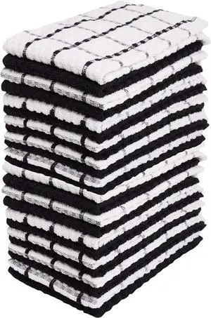 Kitchen Towels - Dish Towels and Dish Cloths - Hand Towel and Dishcloths Sets - 100% Soft Ring Spun Combed Cotton - Great for Cooking in Kitchen or Household Cleaning - Size 15 x 25 (Black 24)