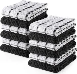 - Kitchen Towels 12 Pack 15 x 25 Inches 100% Ring Spun Cotton Super Soft and Absorbent Linen Dish Tea and Bar Towels Set Black