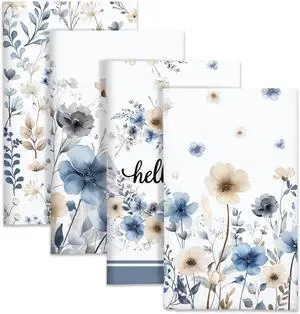 Boho Watercolor Flowers Tea Towels Cotton Kitchen Towel 18.9 × 27.5 inch Quick Drying Dish Cloth for Party Anniversary Holiday Decoration Housewarming Gifts