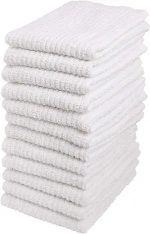 Bar Mop Cleaning Kitchen Dish Cloth Towels 100% Cotton Machine Washable Everyday Kitchen Basic Utility Bar Mop Dishcloth Set of 12 White