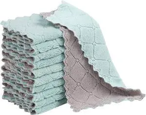 10 Pack Kitchen Dish Cloths Dish Towels Super Absorbent Coral Fleece Cloth Premium Dishcloths Nonstick Oil Washable Fast Drying Dish Rags Reusable Cloth forTable Chair Dish Glass