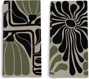 Sage Green Groovy 70s Retro Kitchen Towels Set of 2 - Boho Floral Dish Towels for Kitchen Boho Hand Towels for Bathroom Boho Sage Green Bathroom Kitchen Decor 16x24 Inches