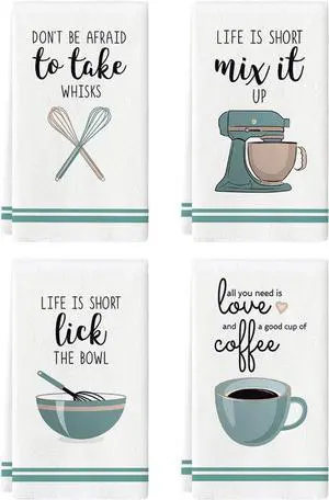 Ware Funny Coffee Kitchen Towels Dish Towels 18x26 Inch Farmhouse Daily Holiday Cooking Baking Decoration Cleaning Set of 4