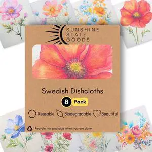 Swedish Dishcloths - Ecofriendly Reusable Paper Towels Biodegradable Dish Cloths - Cellulose Sponge Dish Cloths for Washing Dishes - 8 Pack (Floral)