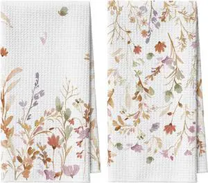 Flowers Wildflower Fall Bar Kitchen Towels 12x24 Inch Quick Dry Microfiber Cloth Dish Towels for Kitchen Drying Set of 2