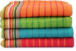 Kitchen Dish Towels 100% Cotton Salsa Towels Set of 4 (16x28 Inches) Multi Purpose Cooking Drying Restaurant Bar Cleaning Cloth Napkin Highly Absorbent Lint Free Multi-Color