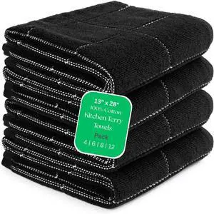 100% Cotton Terry Kitchen Towels Set of 4 (13x28) Super Absorbent Quick-Drying Black & White Checkered Design Best Dish Cloths for Kitchen Cleaning Drying Dishes