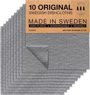 10 Pack Swedish Dishcloths for Kitchen - 100% Biodegradable & Compostable Reusable Paper Towels Washable Food-Safe & Without Plastic - Dish Rags Suitable for Any Surface Grey
