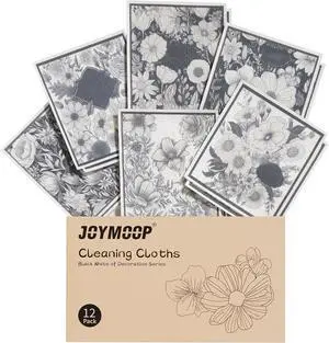 12 Pack Decorate Cleaning Cloth (Black White of Decorative Series) Reusable Absorbent Dish Towels Non-Scratch Washable Rags for Cookware Kitchen and Household Cleaning - 6.7×7.9 inch