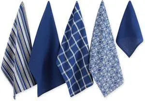 Assorted Woven Kitchen Set Dishtowel 18x28 Dishcloth 13x13 Nautical Blue 5 Piece