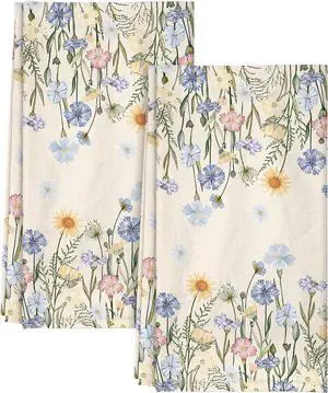 Flour Sack Kitchen Towels - Set of 2 Spring Dish Towels with Hanging Loop 18x26 Inch Absorbent Reusable Cotton Cloths for Cleaning Cute Design Home Decorative Housewarming Colorful Flower