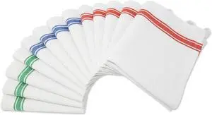 Aunti Ems Kitchen Dish Towels Set (13 Pack) for Kitchen Decor Super Absorbent 100% Natural Cotton Zero-Lint - 25.5 x 15.5 Inch (13-Pack Red Green & Blue Stripes)